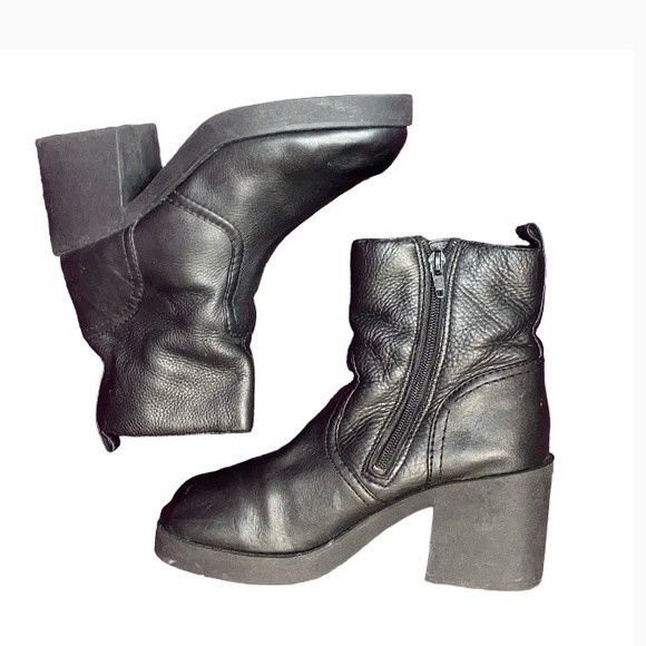 Vintage Y2K Ankle Boots Chunky Heels Black Leather Planet 814619 size 7.5 - Picture 13 of 14